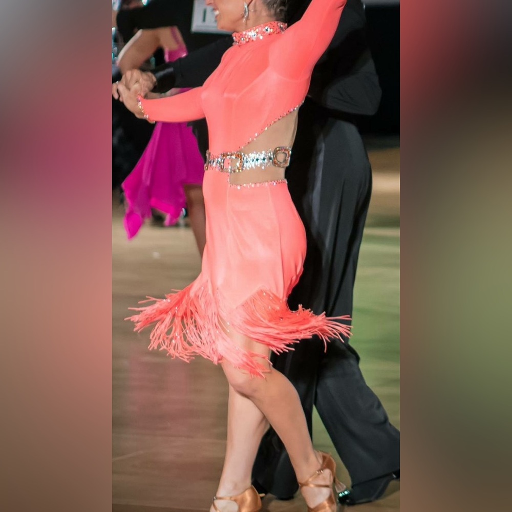 Latin/Rhythm bright orange competition dress size small